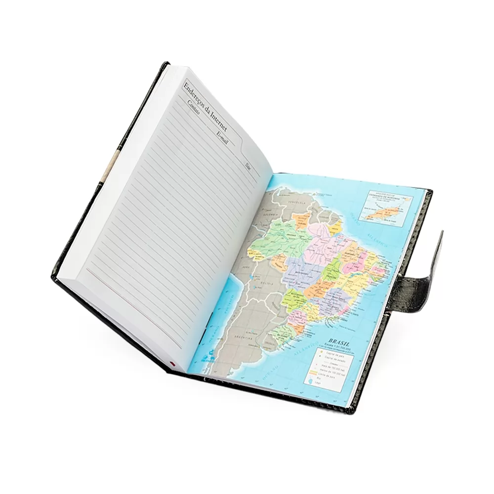 Agenda Diária 2026 com Fecho e Suporte pra Caneta Personalizada