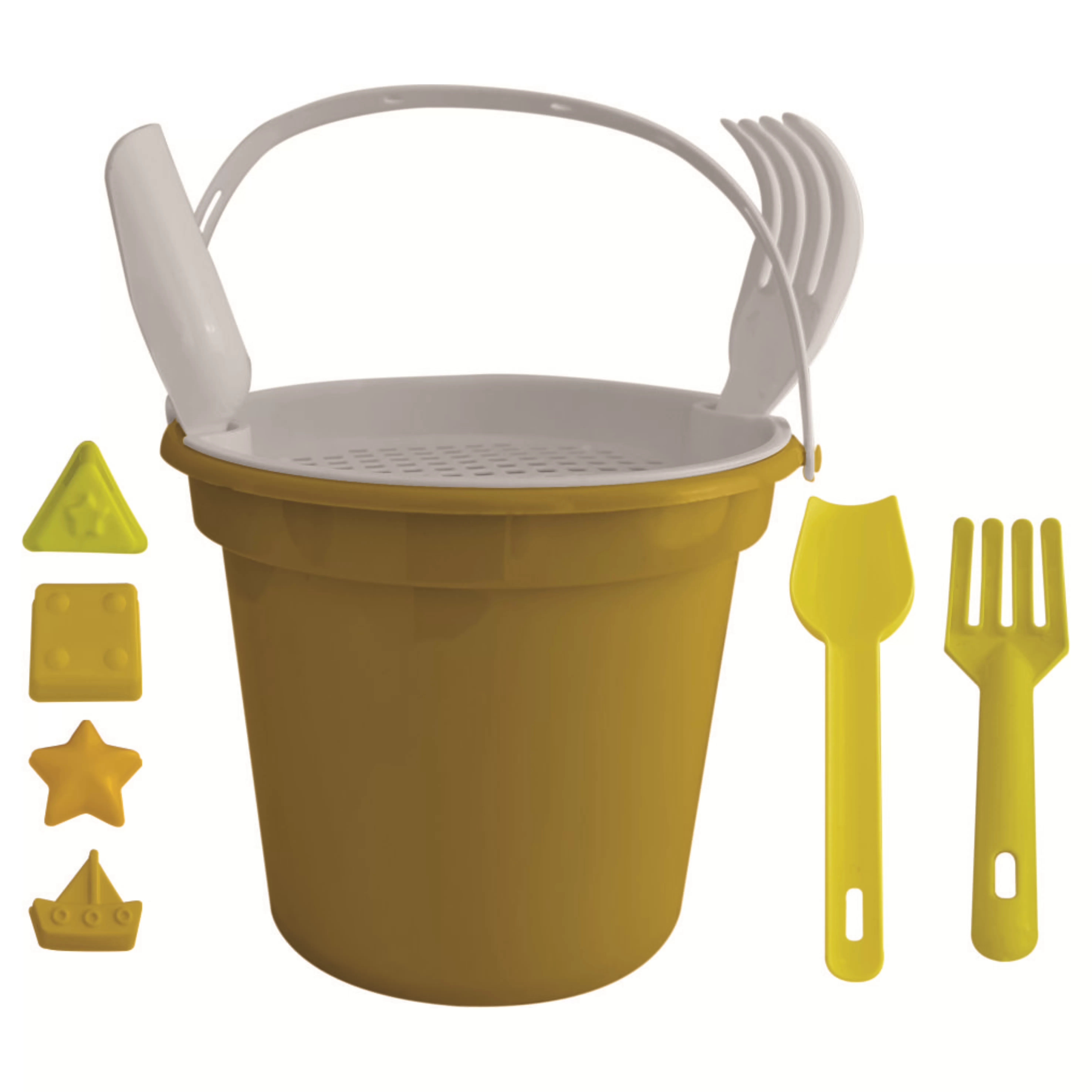 Balde De Praia com Pá, Rastelo, Peneira e 1 forma Personalizado