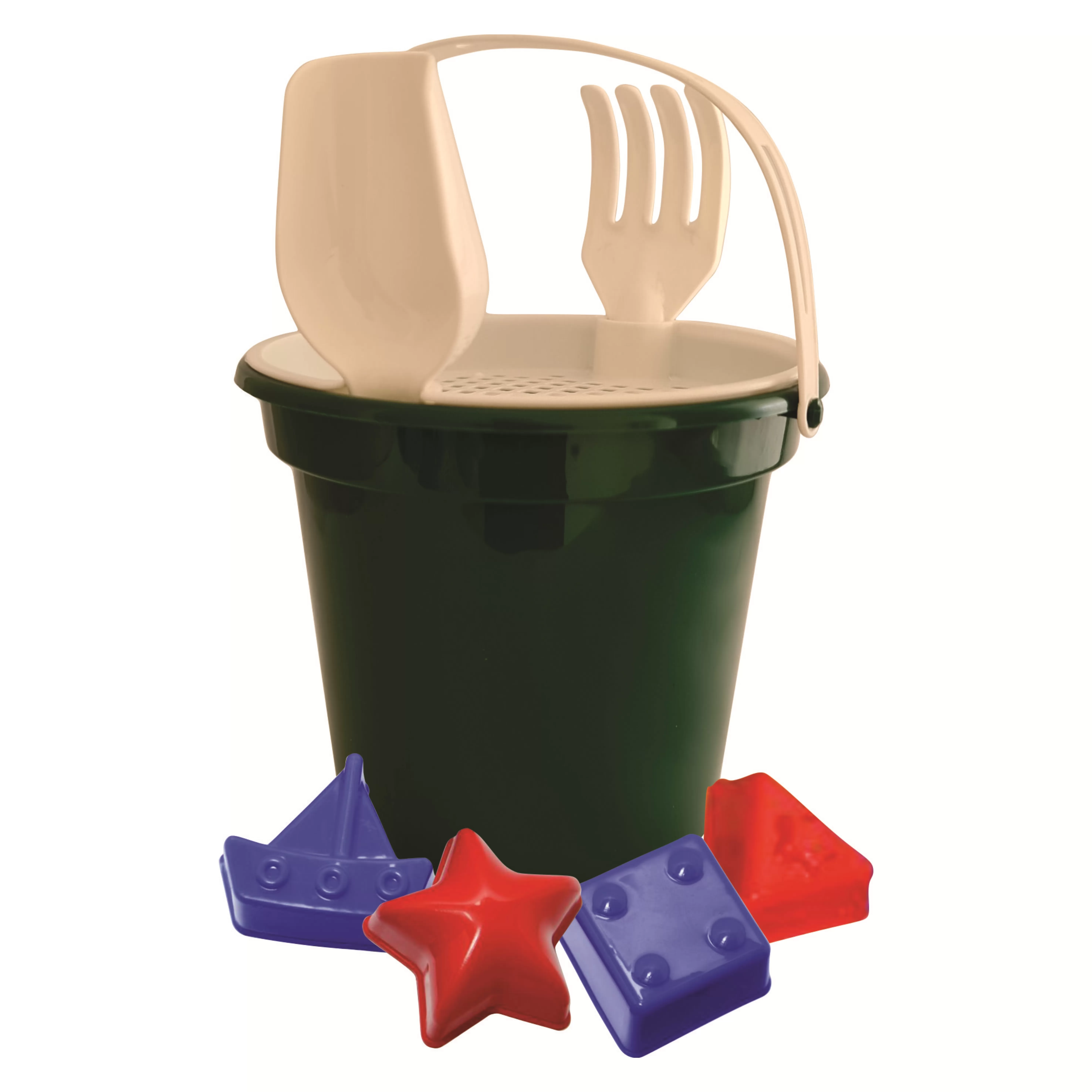 Balde De Praia com Pá, Rastelo, Peneira e 4 formas Personalizado