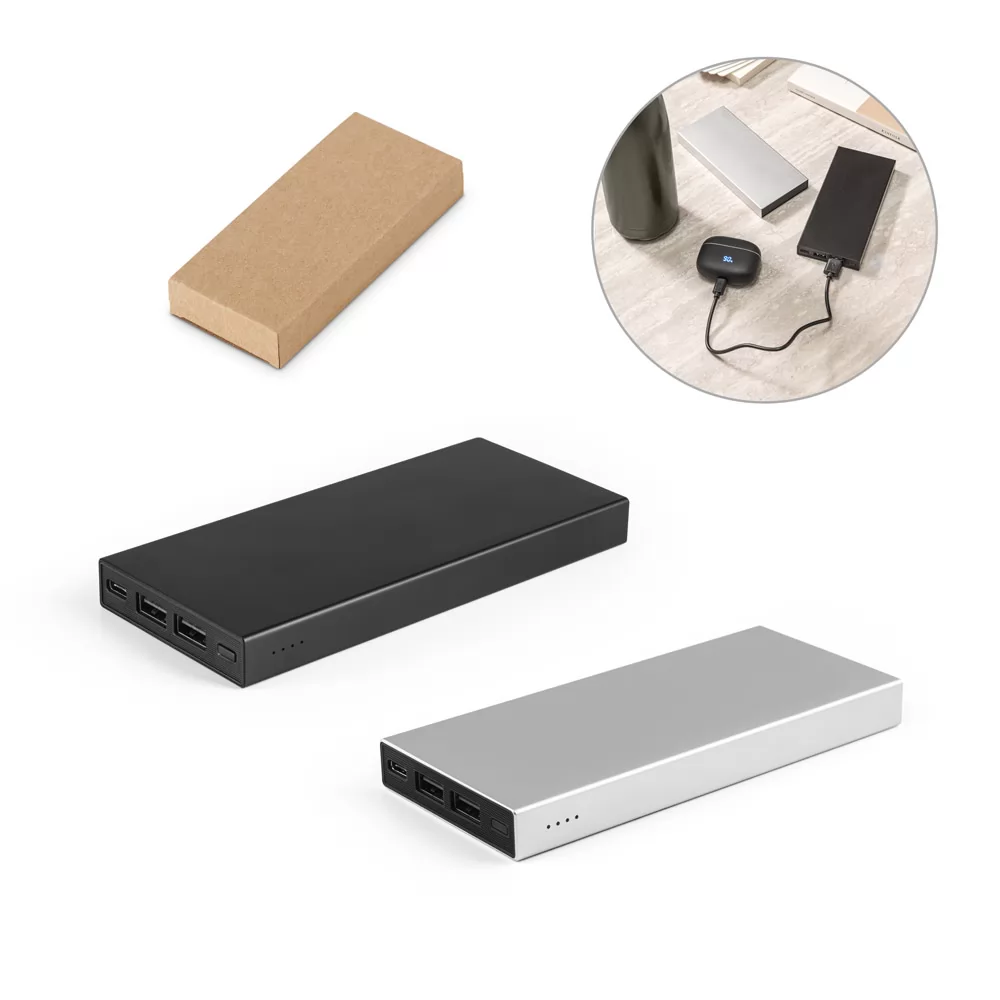 Bateria portátil em alumínio 100% reciclado 10.000 mAh Personalizada