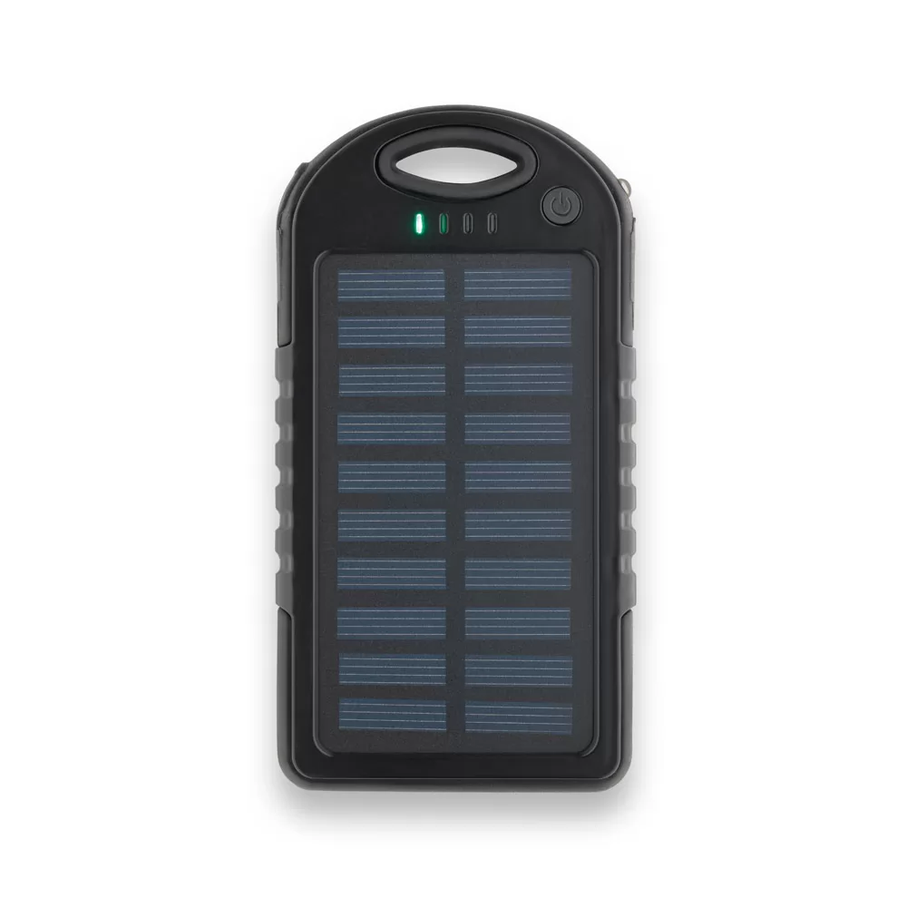 Bateria portátil solar em ABS com painel solar e LED 2.000 mAh Personalizada