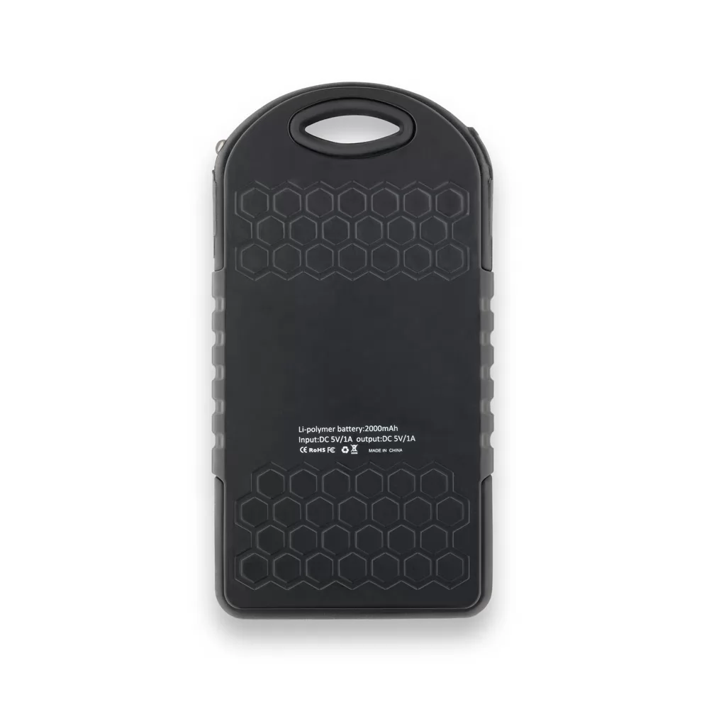 Bateria portátil solar em ABS com painel solar e LED 2.000 mAh Personalizada