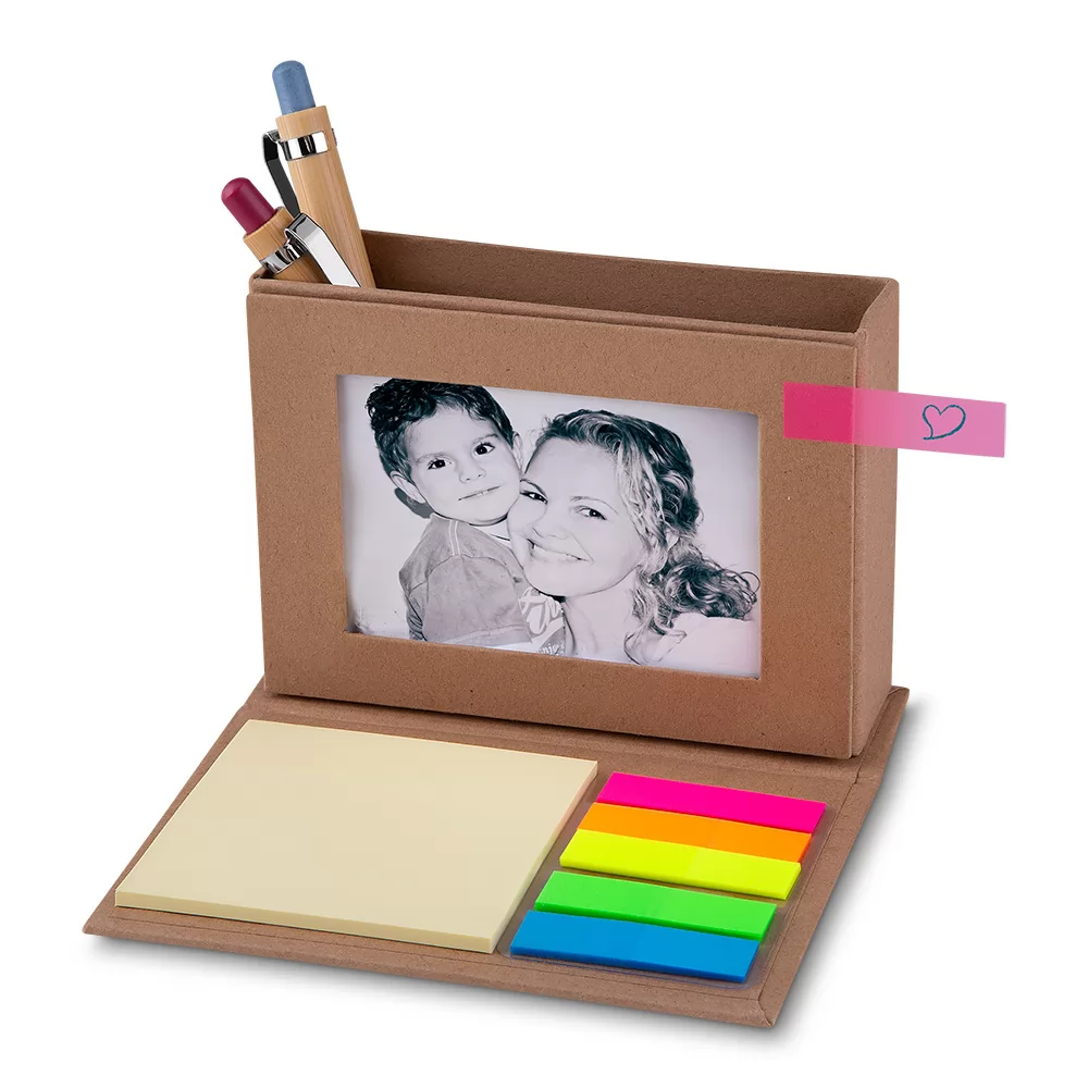 Bloco de Anotações com Porta Retrato e Porta Canetas Personalizado