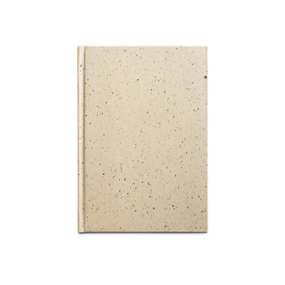 Caderneta A5 com resíduos da cevada (25%) e trapos de algodão reciclado (75%) Personalizada