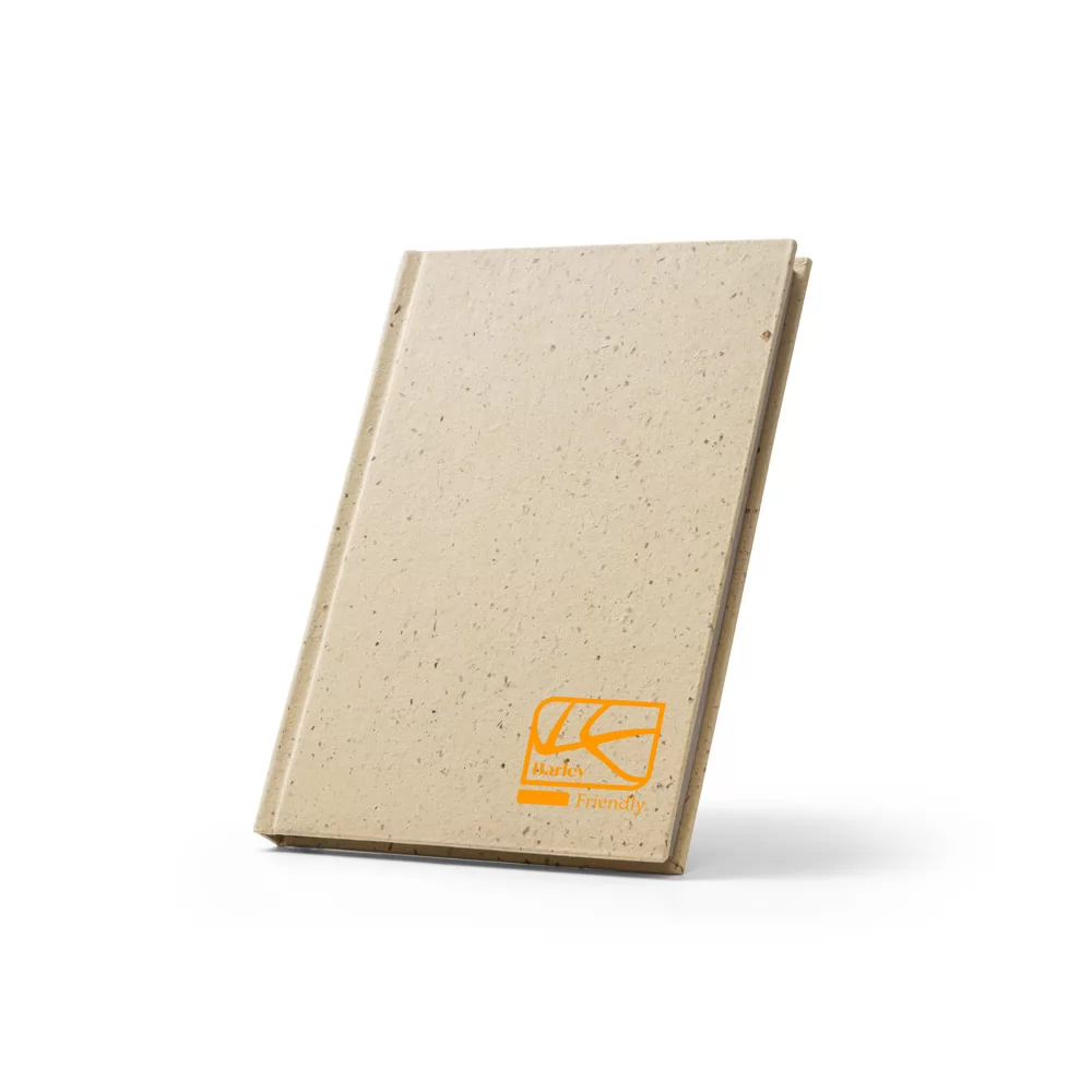 Caderneta A5 com resíduos da cevada (25%) e trapos de algodão reciclado (75%) Personalizada