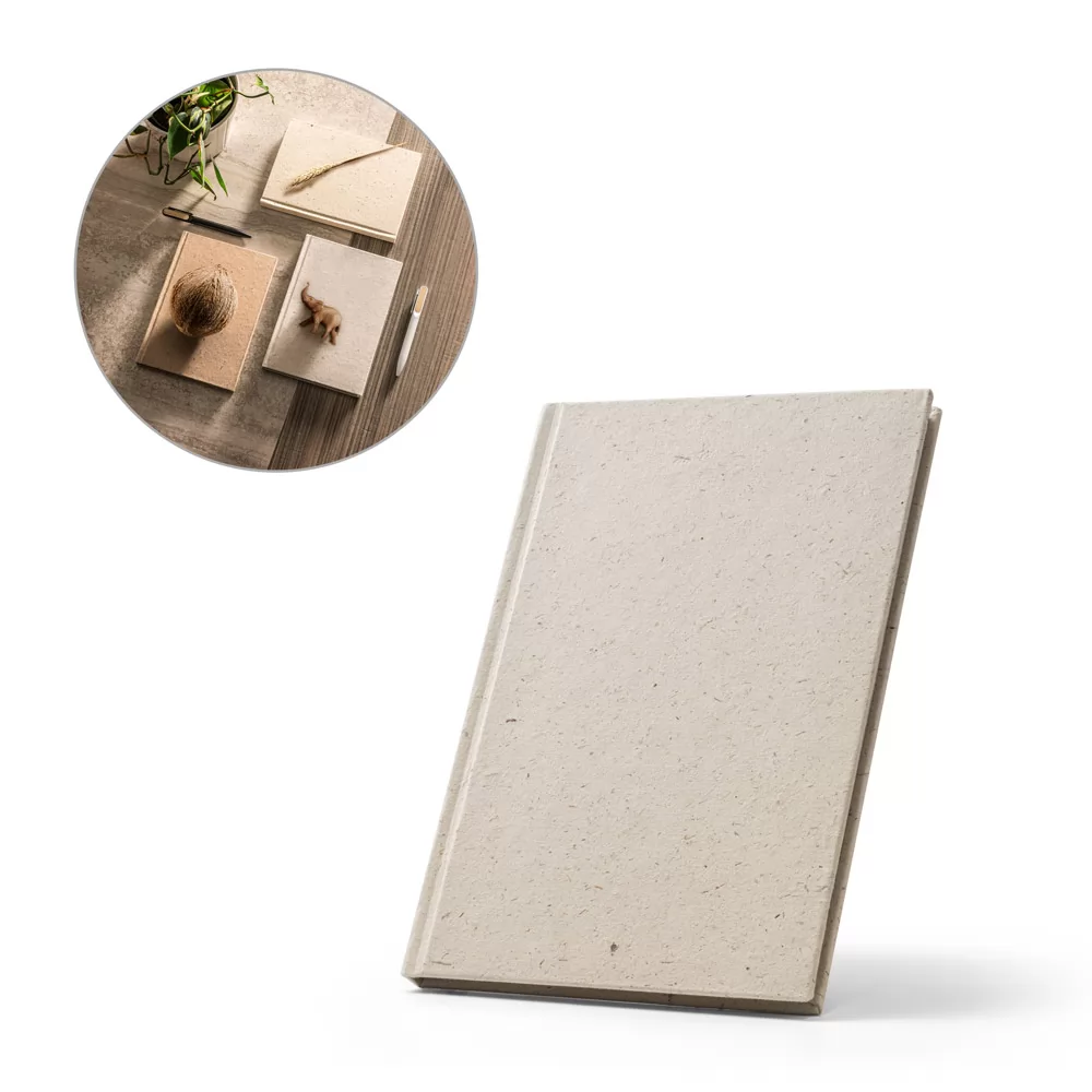 Caderneta A5 em matéria orgânica de elefante (95%) e algodão de trapo (5%) Personalizada