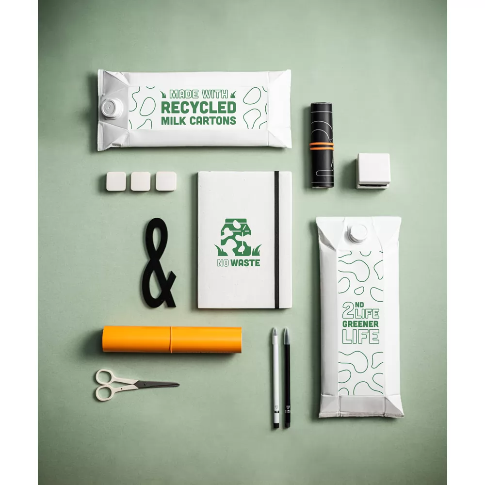 Caderneta A5 produzido através de pacotes de leite reciclados Personalizada