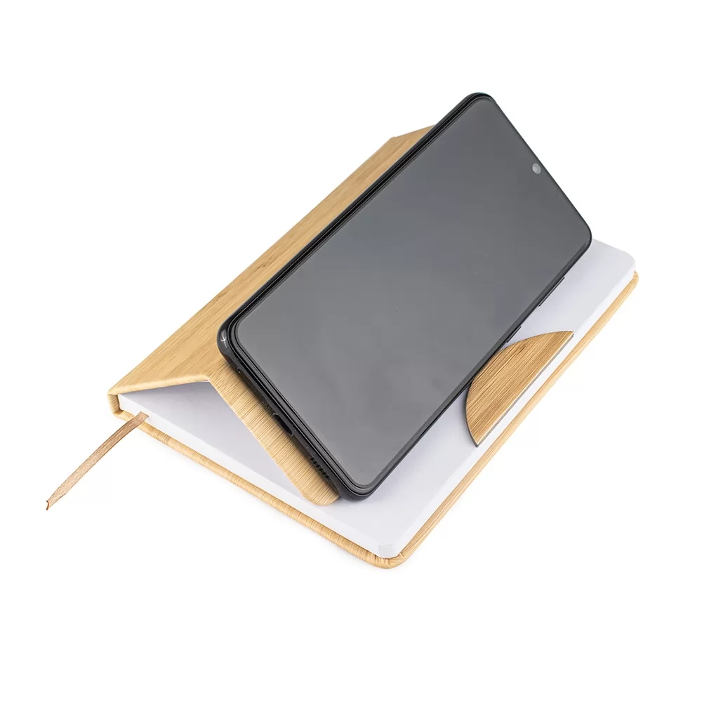 Caderneta de Bambu com Suporte para Celular Personalizada