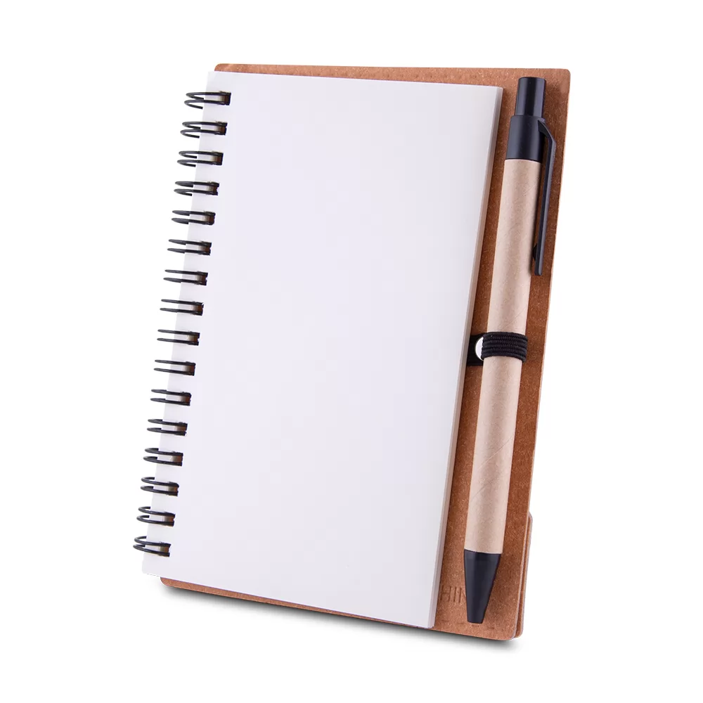 Caderno com Capa de Papelão e Caneta Personalizado