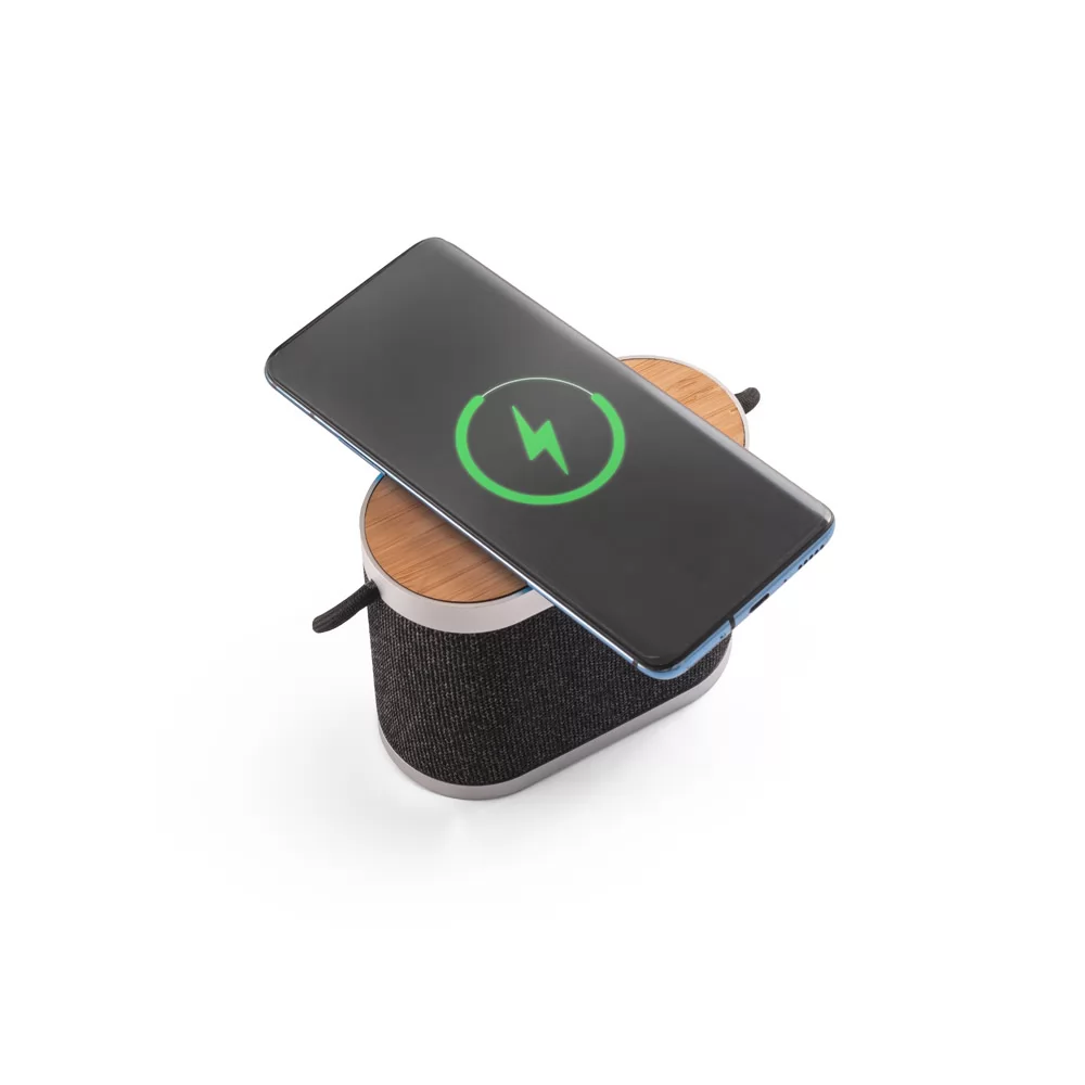 Caixa de Som 15w Com Carregador Super Rápido e Detalhes em Bambu Personalizada