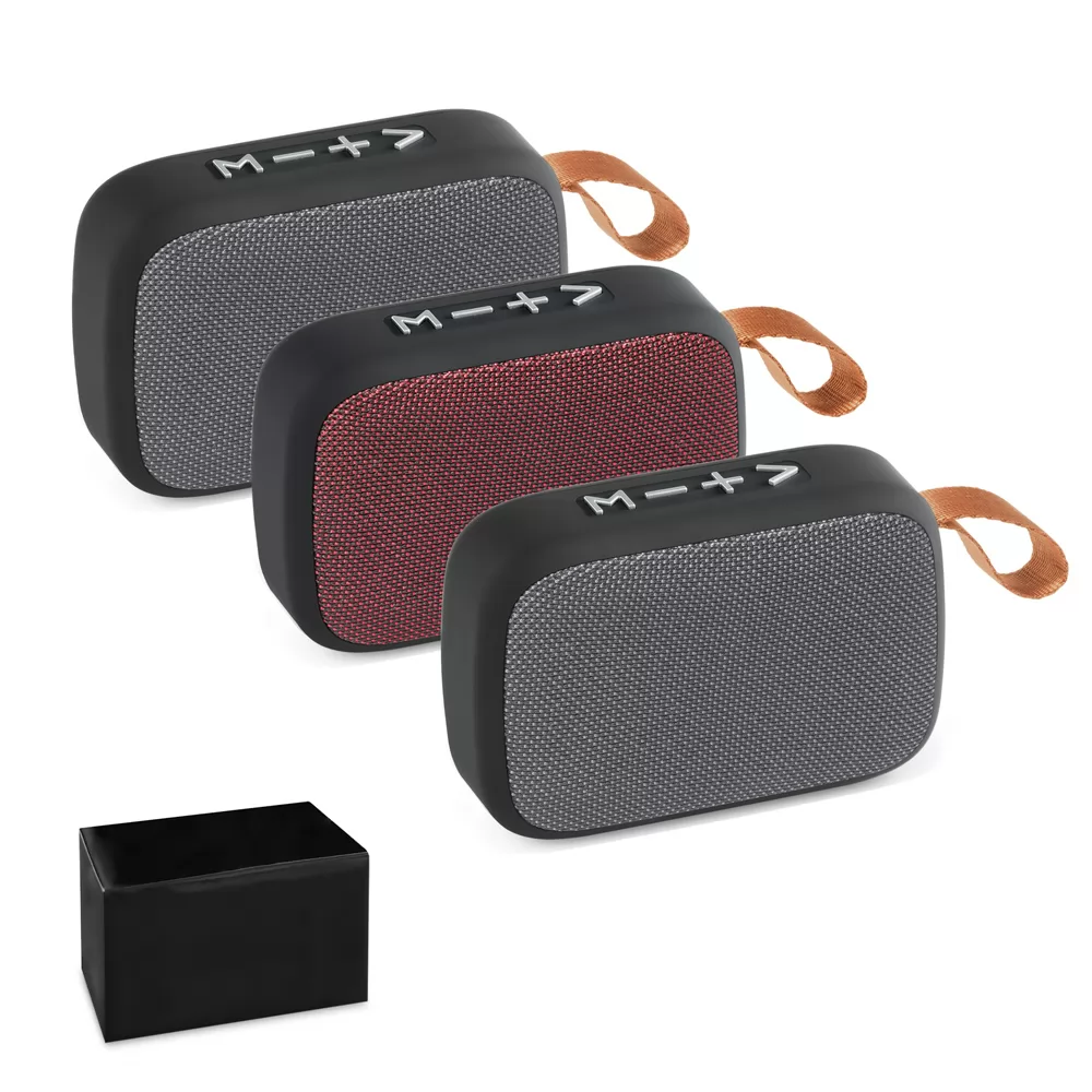 Caixa de som com microfone em ABS e tecido em poliéster Personalizada