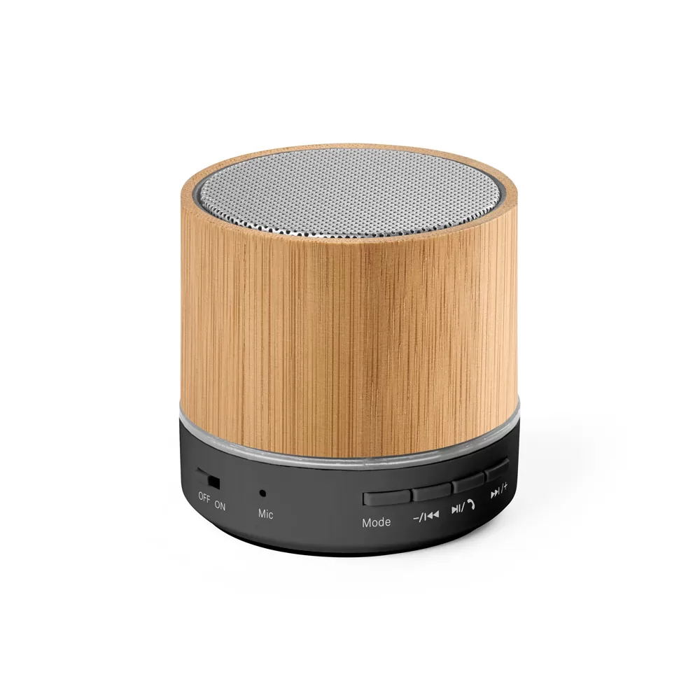 Caixa de som em bambu e ABS 100% reciclado Personalizada