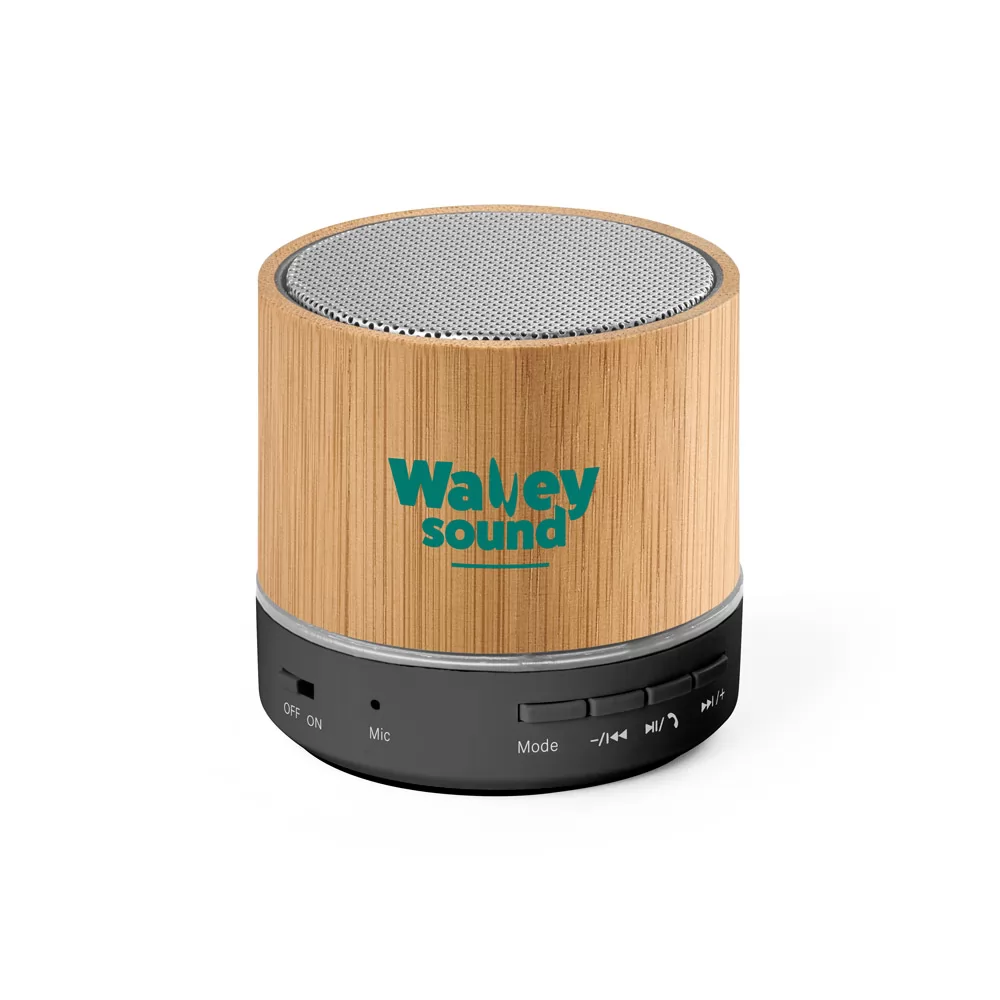Caixa de som em bambu e ABS 100% reciclado Personalizada