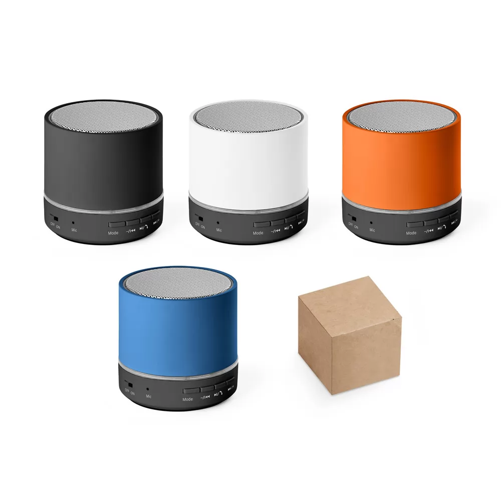 Caixa de som portátil com microfone, em ABS 100% reciclado Personalizada