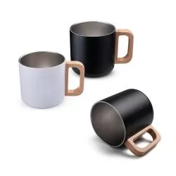 Caneca Térmica com Alça de Madeira 400 ml Personalizada Caneca Térmica com Alça de Madeira 400 ml Personalizada