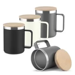 Caneca Térmica Com Tampa de Bambu 400 Ml Personalizada  Caneca Térmica Com Tampa de Bambu 400 Ml Personalizada