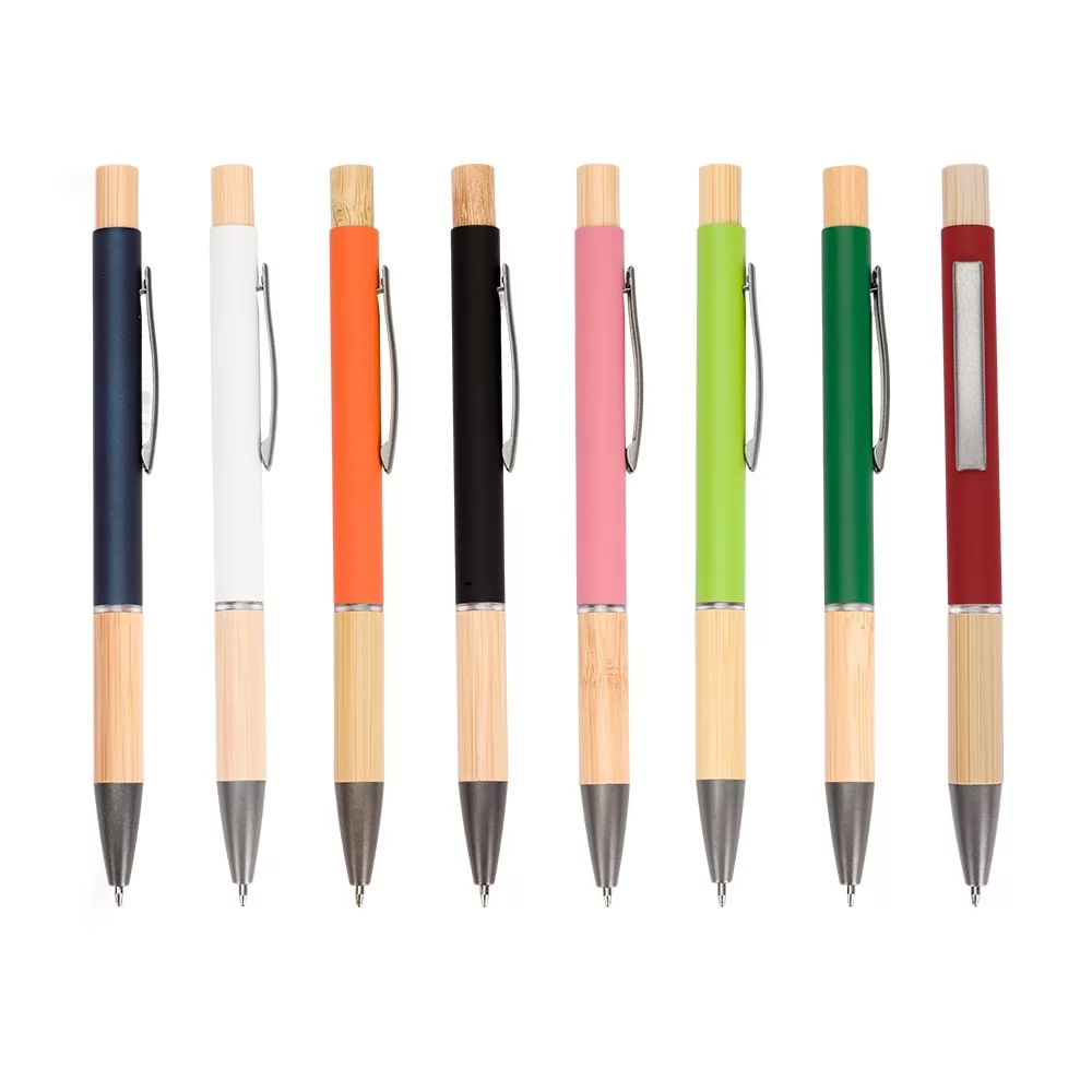 CANETA DE METAL COM BAMBU - 08187 Personalizada