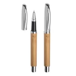 Caneta Metálica Com Corpo Em Bambu Personalizada 