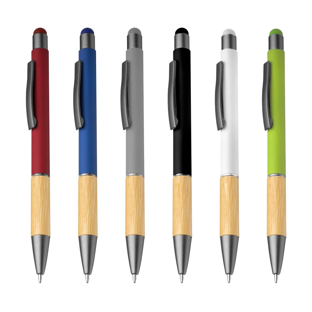 Caneta Touch Screen Alumínio e Bambu Personalizada