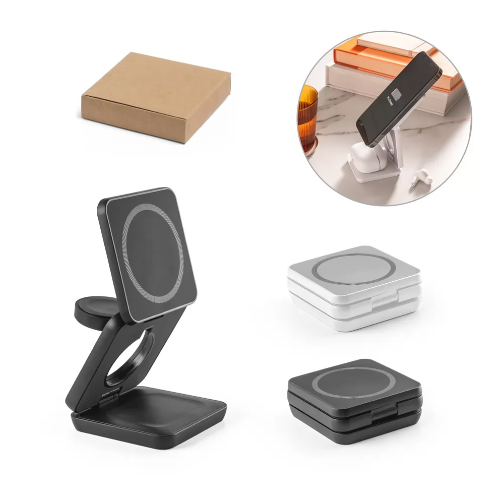 Carregador magnético wireless dobrável em ABS 100% reciclado Personalizado