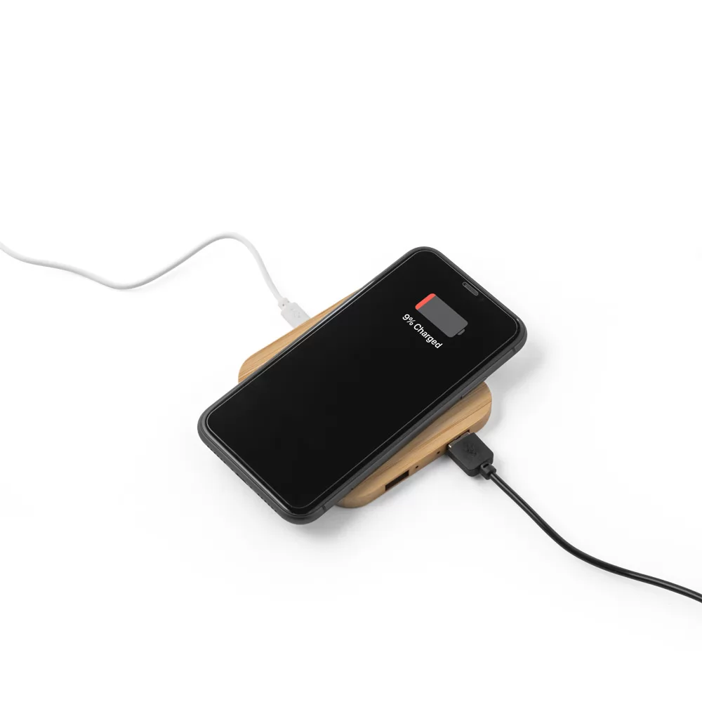 Carregador portátil em bambu 15 W Personalizado