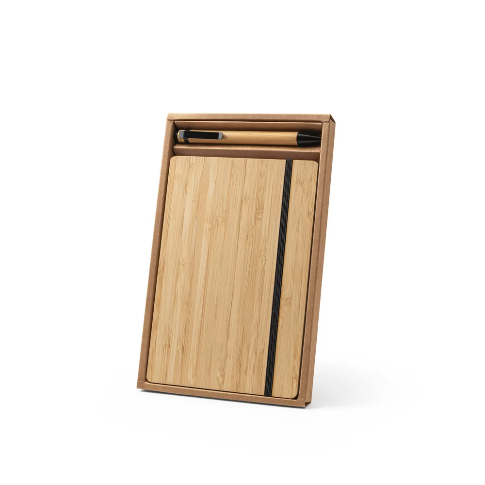 Conjunto de Caderneta e Caneta de Bambu Personalizado