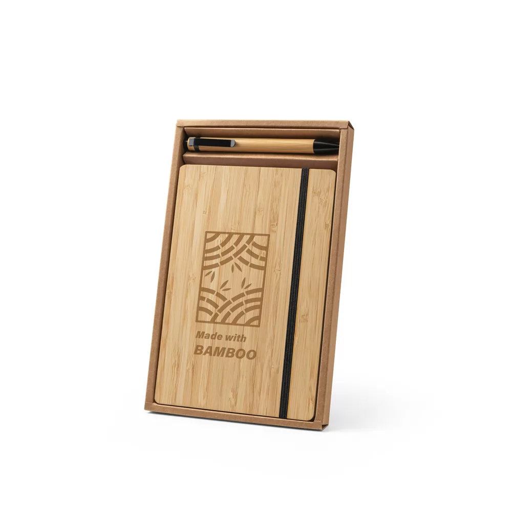 Conjunto de Caderneta e Caneta de Bambu Personalizado