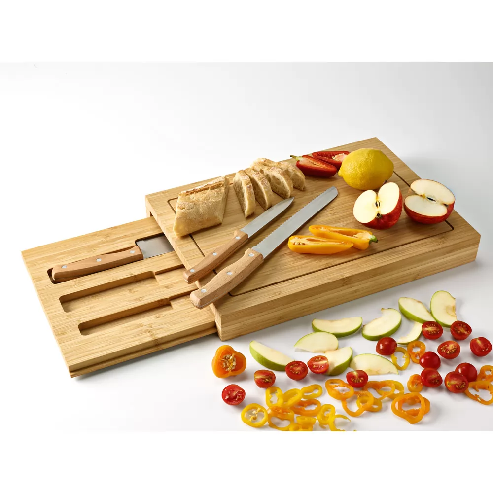 Conjunto de tábuas em bambu com 3 facas Personalizado