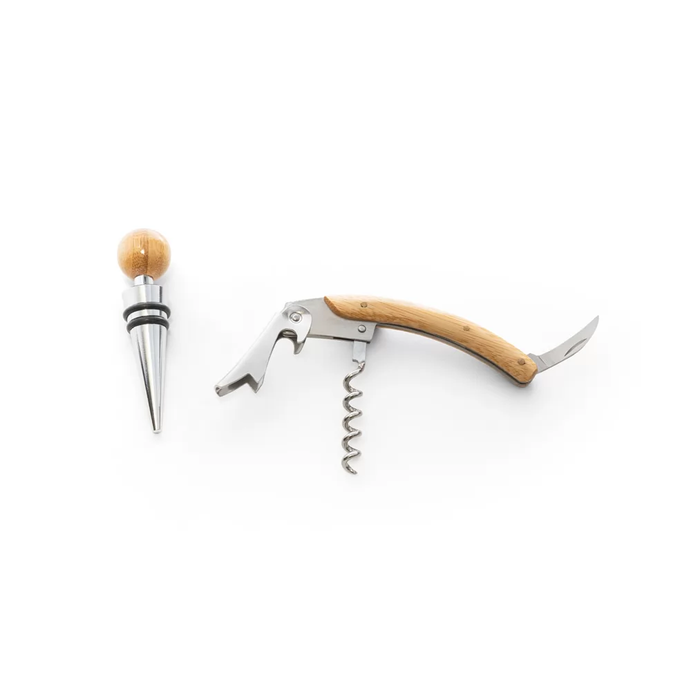 Conjunto de vinho com dois componentes em metal e bambu Personalizado