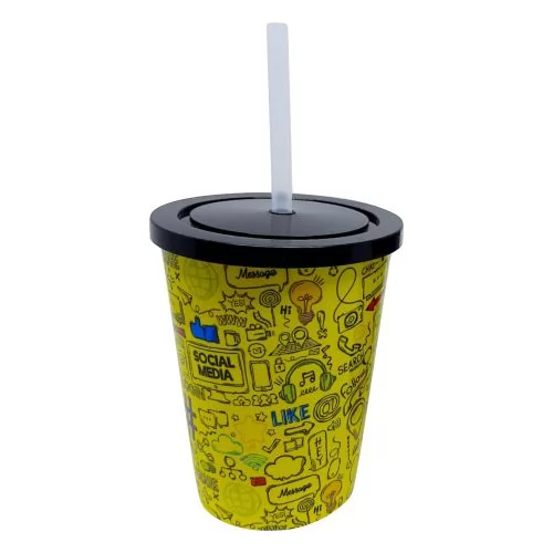 Copo 450ml Com Tampa e Canudo In Mold Label Personalizado