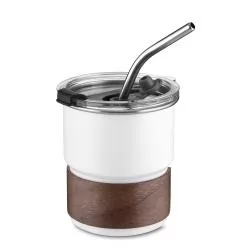 Copo de Inox com Madeira e Canudo 250 ml Personalizado Copo de Inox com Madeira e Canudo 250 ml Personalizado