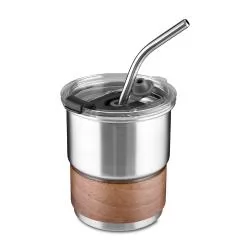 Copo de Inox com Madeira e Canudo 250 ml Personalizado Copo de Inox com Madeira e Canudo 250 ml Personalizado