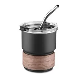 Copo de Inox com Madeira e Canudo 250 ml Personalizado Copo de Inox com Madeira e Canudo 250 ml Personalizado