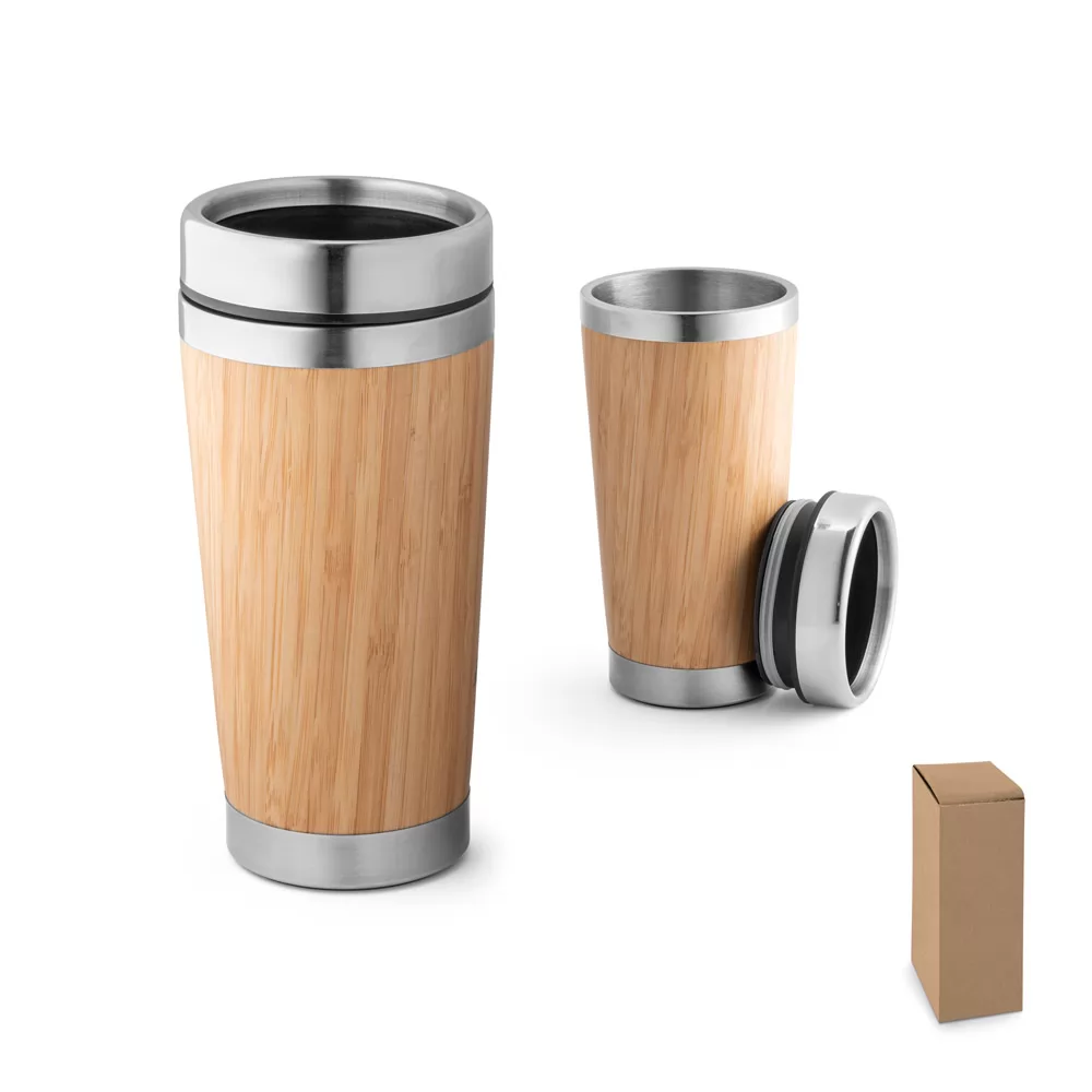 Copo de viagem em bambu e aço inox 500 mL Personalizado