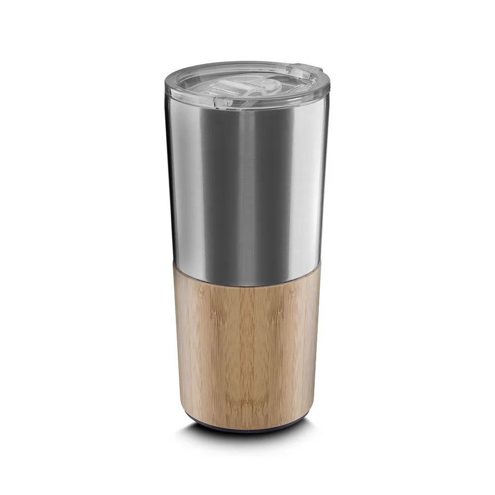 Copo em aço inox e base de bambu de 550ml Personalizado