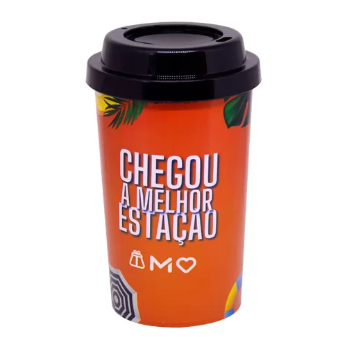 Copo Plástico 400 ml Com Tampa para Café In Mold Label Personalizado