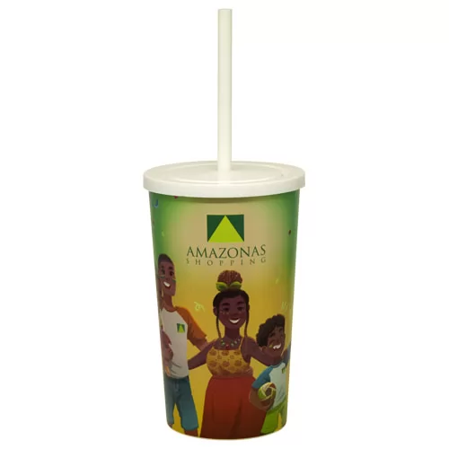 Copo Plástico 600 ml Com Tampa e Canudo In Mold Label Personalizado