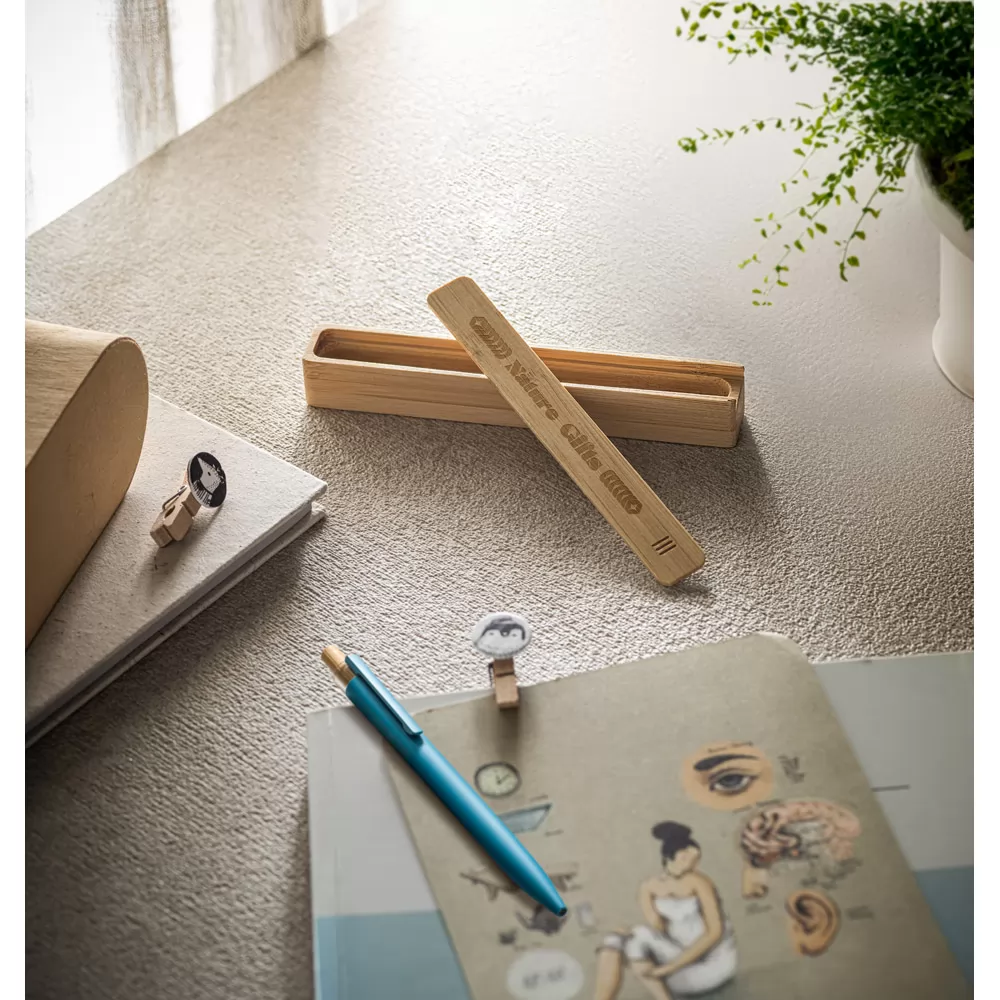 Estojo em bambu natural para 1 esferográfica Personalizado