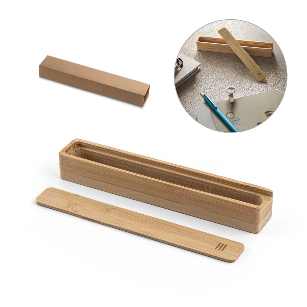 Estojo em bambu natural para 1 esferográfica Personalizado