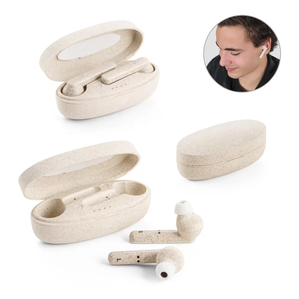 Fones de ouvido True Wireless m fibra de palha de trigo e PP Personalizados