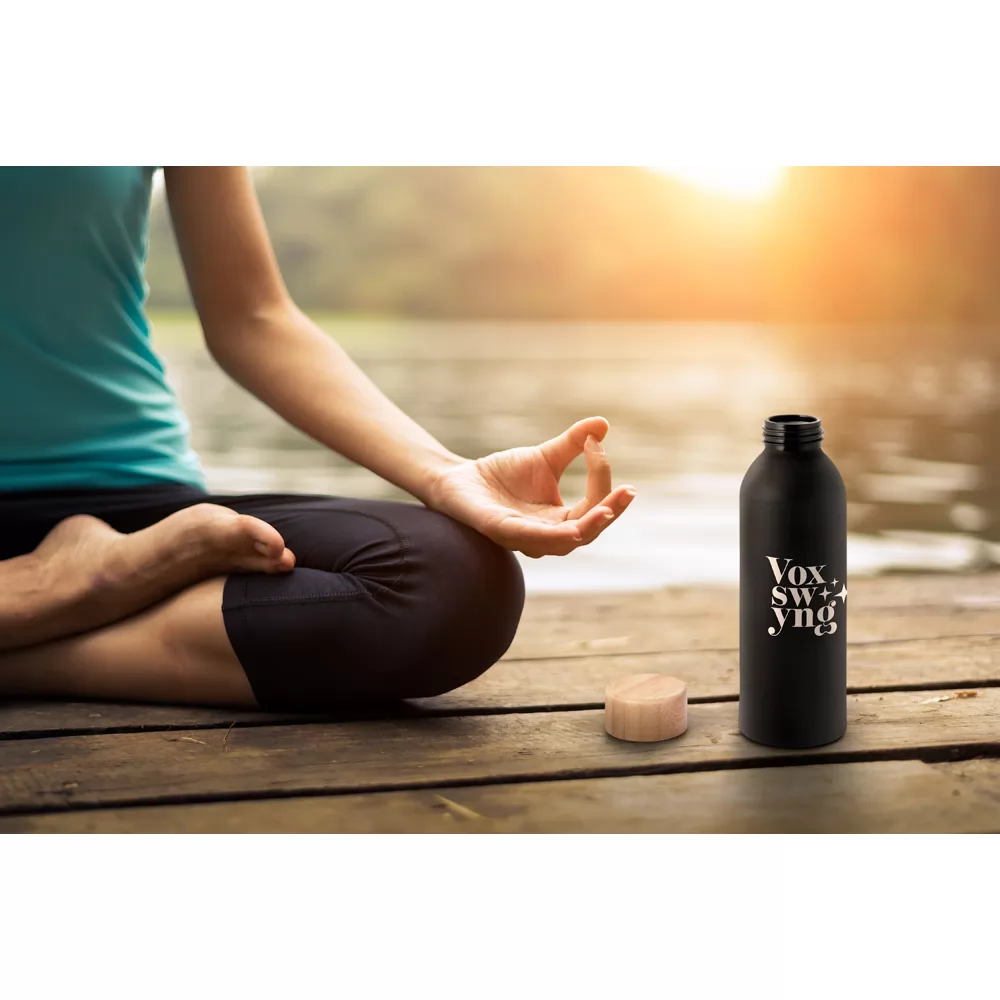 Garrafa Alumínio 550ml Com Tampa de Bambu Personalizada