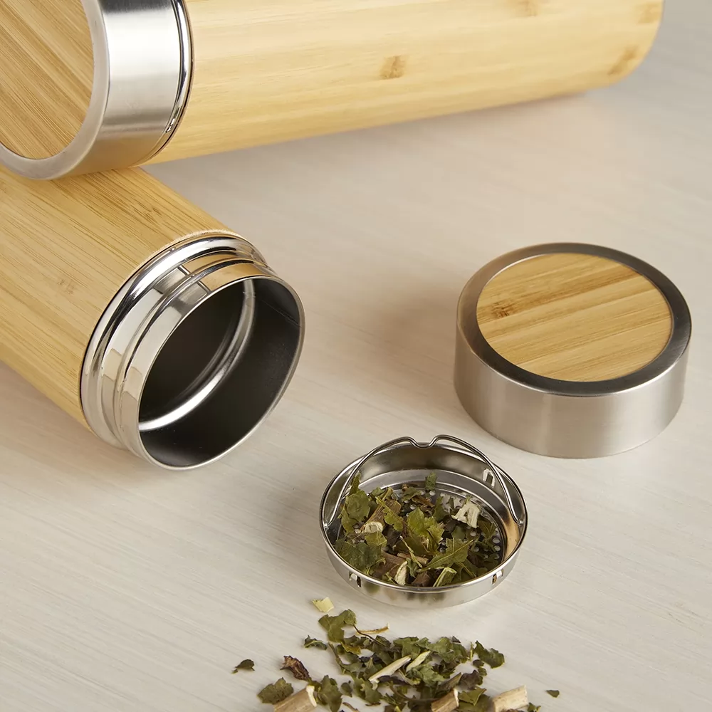 Garrafa Bambu Parede Dupla 500 ml com Infusor Personalizada