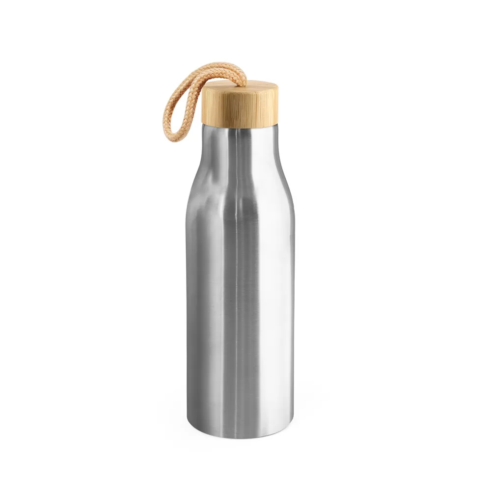 Garrafa de Aço Inox Reciclado com Tampa de Bambu 570 ml Personalizada