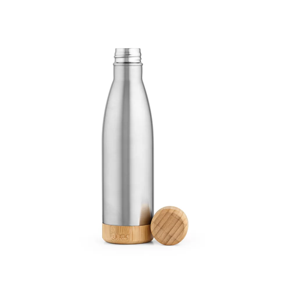 Garrafa em aço inox (90% reciclado) com tampa em bambu 550 mL Personalizada