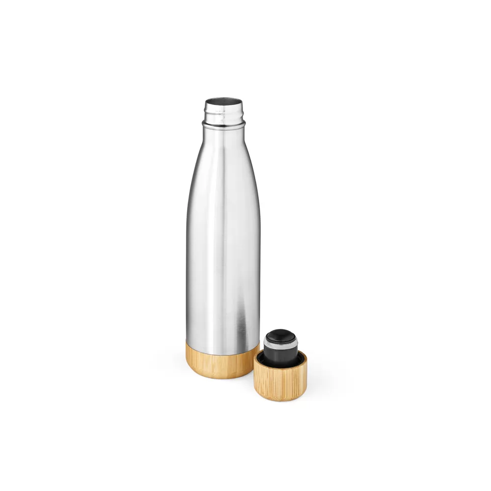 Garrafa em aço inox (90% reciclado) com tampa em bambu 550 mL Personalizada