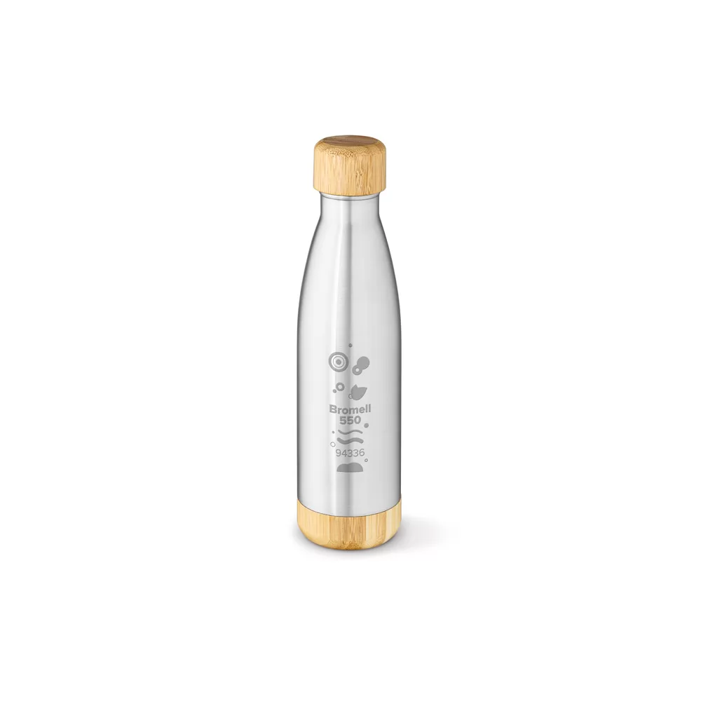 Garrafa em aço inox (90% reciclado) com tampa em bambu 550 mL Personalizada
