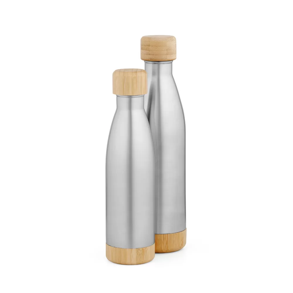 Garrafa em aço inox (90% reciclado) com tampa em bambu 800 mL Personalizada