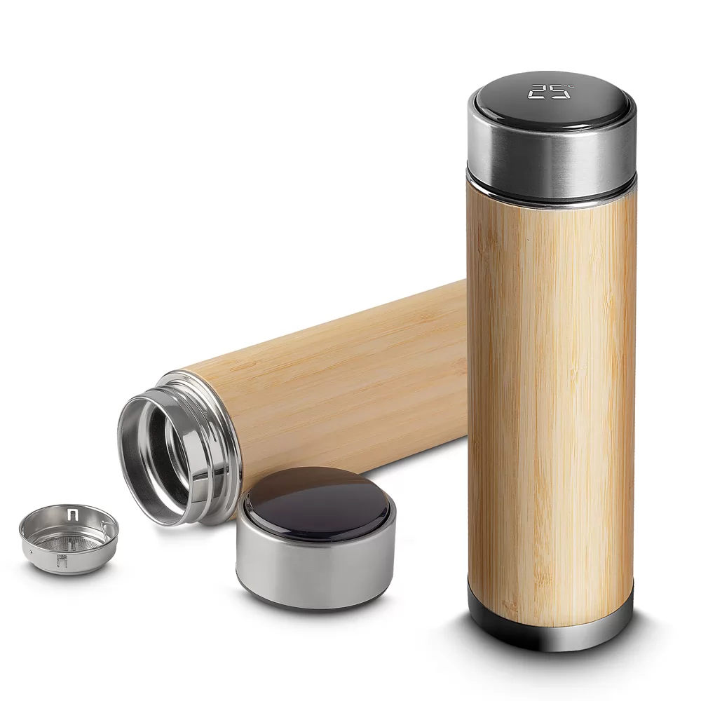 Garrafa Térmica em Bambu 300ml com LED Personalizada