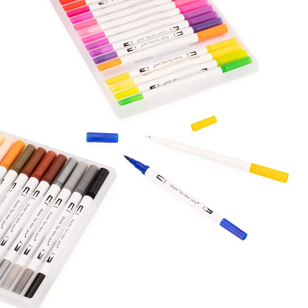 Kit Canetinhas Ponta Dupla 100 Cores Personalizado