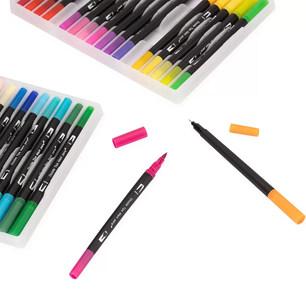 Kit Canetinhas Ponta Dupla 100 Cores Personalizado